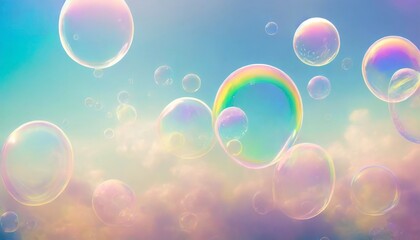 beautiful rainbow soap bubbles float as background