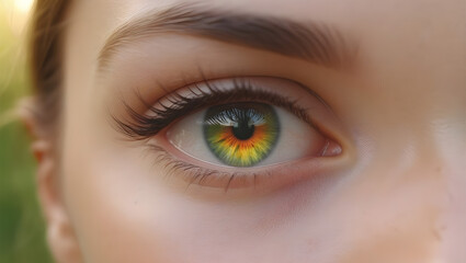 Obraz premium A young woman's eye reflecting the vibrant colors of summer in a free photo