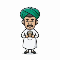 Indian man Sikh selling tea cartoon logo, Chai Wala. Generated by ai 