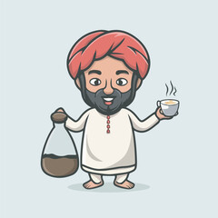 Indian man Sikh selling tea cartoon logo, Chai Wala. Generated by ai 