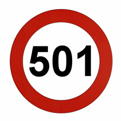 Illustration des Straßenverkehrszeichens "Maximale Geschwindigkeit 501 Kilometer pro Stunde"	