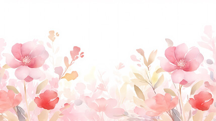 Fototapeta premium Floral frame with watercolor flowers, decorative flower background pattern, watercolor floral border background