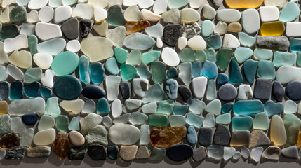 Seaside Mosaic: Generative AI-Created Assortment of Colorful Sea Glass