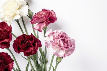 Carnations fresh flowers on a white background