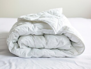 Fototapeta na wymiar White warm blanket on the bed.