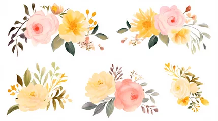 Selbstklebende Fototapeten Floral frame with watercolor flowers, decorative flower background pattern, watercolor floral border background © jiejie