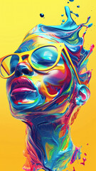Hyper-Realistic Pop Portrait of Woman with Colorful Splashes