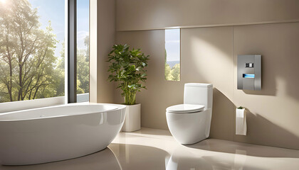 Fototapeta na wymiar Modern luxury toilet, enclosed dual flush toilet, granite tiled bathroom. 