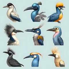 Deurstickers Blue Jay bird, Cardinal bird, Woodpecker bird, Toucan bird, Swan bird, Pelican bird, Flamingo bird, Peacock bird, Ostrich bird, Penguin bird © gicu