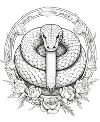 coloring page for adults, mandala, Gopher Snake snake image, white background, clean line art, fine line art