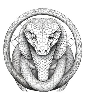 coloring page for adults, mandala, Python snake image, white background, clean line art, fine line art