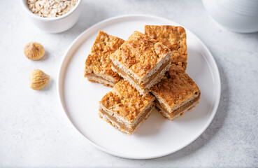 Oatmeal fig bars in a plate