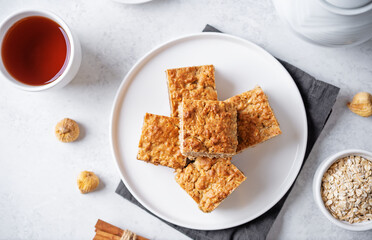 Oatmeal fig bars in a plate