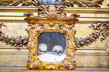 skull of the archangel São Miguel inside the Basilica of the Martires, Church of the Holy...