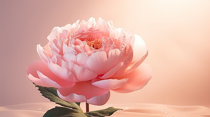 Pink peony rose on plain pink background,