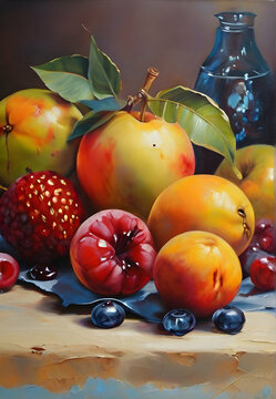 still life with fruits and berries