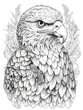 coloring page for adults, mandala, Bonelli s Eagle image, white background, clean line art, fine line art