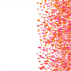 Bright hearts confetti corner frame on white background. Valentine's Day. Banner template. Space for text. illustration.