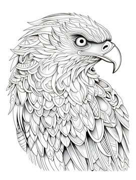 coloring page for adults, mandala, Tawny Eagle image, white background, clean line art, fine line art
