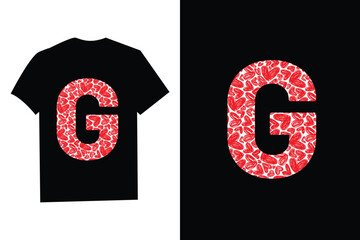 Pink Red Heart Valentines Day Initial Monogram Letter "G" T-Shirt