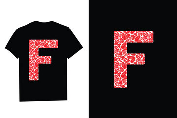 Pink Red Heart Valentines Day Initial Monogram Letter "F" T-Shirt