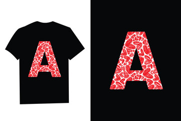 Pink Red Heart Valentines Day Initial Monogram Letter "A" T-Shirt