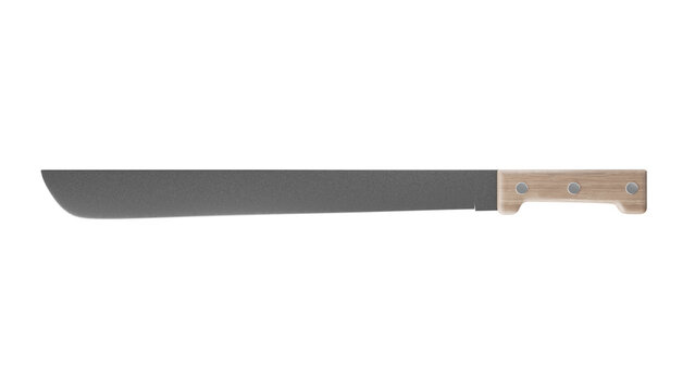 Machete knife with wooden handle isolated on transparent and white background. Knife concept. 3D render