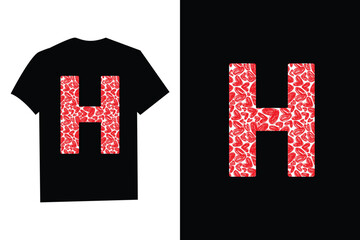 Pink Red Heart Valentines Day Initial Monogram Letter "H" T-Shirt