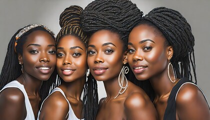 Group of beautiful black women - obrazy, fototapety, plakaty