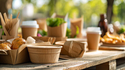 Eco-friendly kraft paper food packaging and tableware are a sustainable choice for street food...
