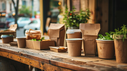 Eco-friendly kraft paper food packaging and tableware are a sustainable choice for street food...