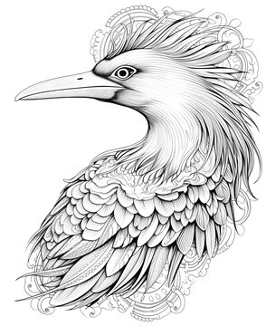 coloring page for adults, mandala, Cormorant bird image, white background, clean line art, fine line art