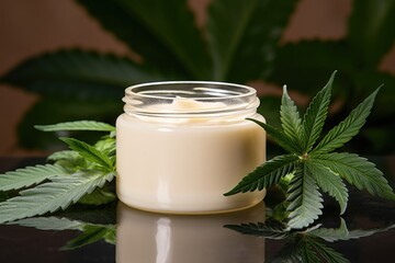 Obraz na płótnie Canvas Find serenity encapsulated in a jar with a calming photo of hemp cream a mockup that encapsulates the tranquil benefits of CBD, inviting you to experience a moment of serenity