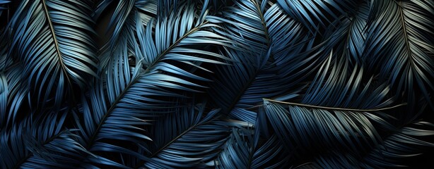 dark blue tropical leaves, web banner format