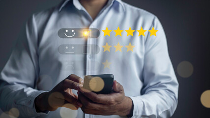 User gives rating to service experience on online application, Customer review satisfaction...