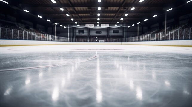 Ice hockey rink background. Blurred image of ice hockey rink.