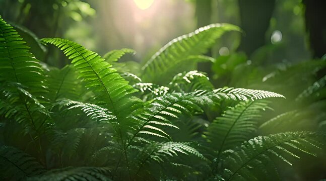 lush fern leaf plant closeup in a tropical forest environment