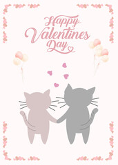 Happy Valentine's Day card. The inscription "Happy Valentine's Day" with the image of two cats in love.