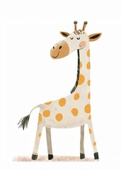 Cute and unusual drawn giraffe, giraffe drawing on white background, cute giraffe 
