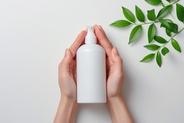 A hand delicately dispenses nourishment from a white bottle to a vibrant indoor plant, showcasing the care and tenderness of a person's touch