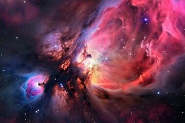 Obraz premium A mesmerizing galaxy of vibrant hues and celestial wonders, a breathtaking nebula illuminates the vastness of the universe with its ethereal beauty