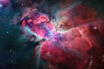 Vibrant hues swirl within a vast nebula, revealing the infinite beauty and mysteries of our cosmic universe