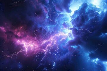 Fototapeta na wymiar A cosmic storm in a distant part of the galaxy With intense lightning and energy discharges