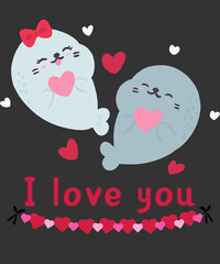  Valentine's Day card. The inscription "I love you" with the image of cute animals.
