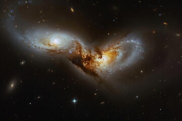 A majestic view of a galactic collision With streams of stars intertwining from two merging galaxies
