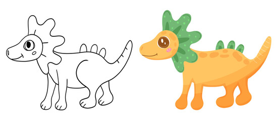 Coloring book page with cute dinosaur