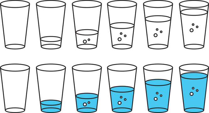 A cup fill chart. Drink cup with various levels of full.