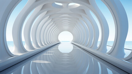 Urban Wave: Exploring Futuristic Tunnel Architecture with 3D Design and Light Motio, generative AI