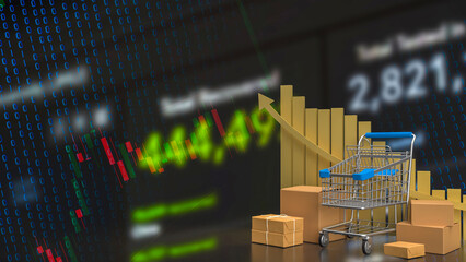 The shopping cart snd box for online marketing concept 3d rendering..