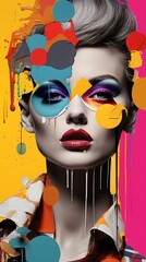 Colorful portrait of a woman with paint dripping down her face